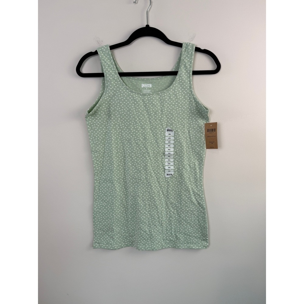 NEW Duluth Trading Co Women's Small Sage Green Polka Dot Tank Top